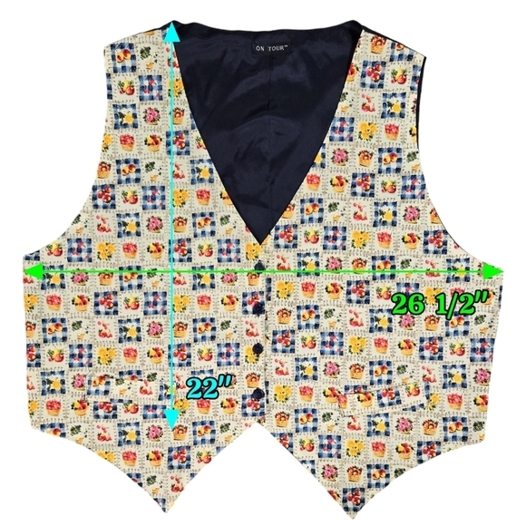 Vintage On Tour Cottagecore Picnic Pointed Hem Button-Up Vest Tie Back Unique - Picture 3 of 8